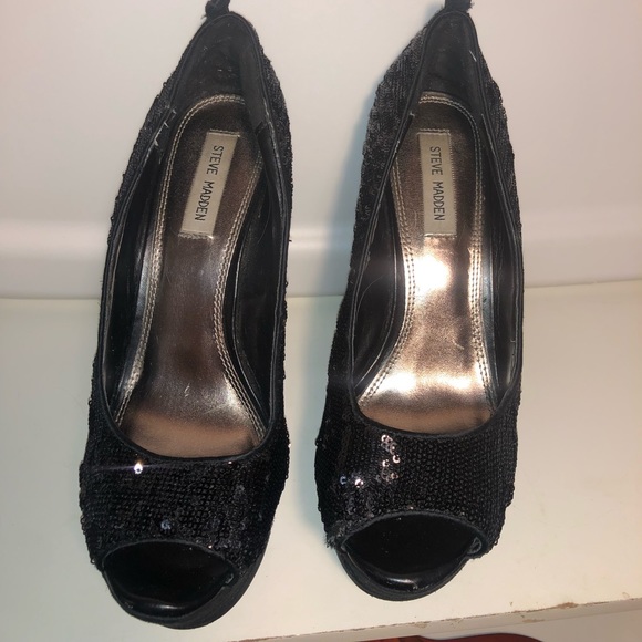 Steve Madden  black sequin wedge heels sz 9.5💕 - Picture 3 of 3